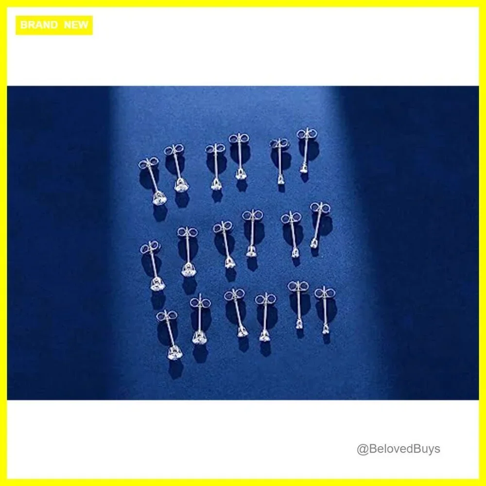 10 Pairs Surgical Steel Hypoallergenic Stud Earrings, CZ Set